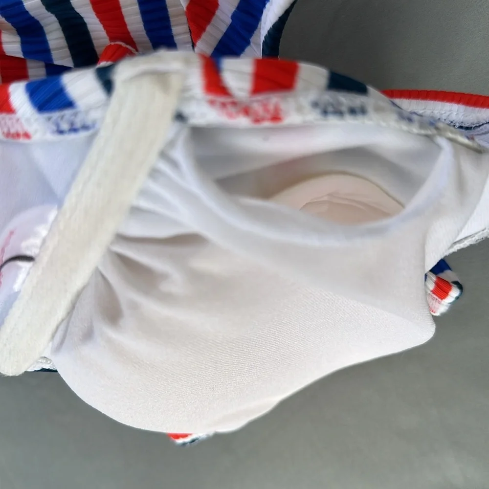 Xhiliration Women’s Juniors bikini top. Size D/DD. Bralette Red/Blue Stripes - Picture 7 of 7